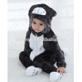 Suave bebé franela mameluco Animal Onesie traje de trajes de pijamas, ropa para dormir, lindo paño negro, bebé con capucha toalla